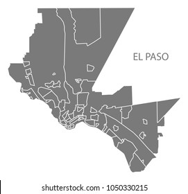 El Paso Texas city map with neighborhoods grey illustration silhouette shape