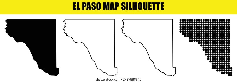 O mapa da cidade de El Paso, no Texas, contém diversas interpretações artísticas, detalhes de limites geográficos para planejamento local e ícones vetoriais profissionais para projetos da região sul.