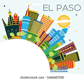 El Paso Texas City Skyline mit Color Buildings, Blue Sky und Copy Space. Vektorillustration Illustration. Business Travel and Tourism Konzept mit moderner Architektur. El Paso Stadtlandschaft mit Sehenswürdigkeiten.