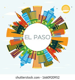 El Paso Texas City Skyline with Color Buildings, Blue Sky and Copy Space. Vector Illustration. Business Travel and Tourism Concept with Modern Architecture. El Paso Cityscape with Landmarks.