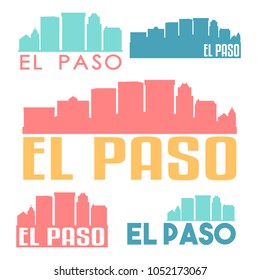 El Paso Texas Flat Icon Skyline Vector Silhouette Design Set Logo.