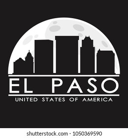 El Paso Texas Full Moon Night Skyline Silhouette Design City Vector Art.