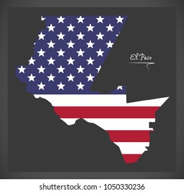 El Paso Texas map with American national flag illustration