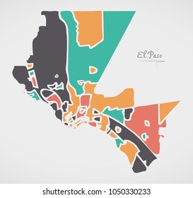 El Paso Texas Map with neighborhoods and modern round shapes