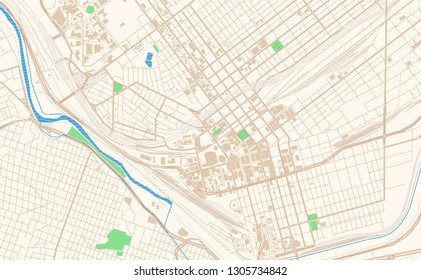 El Paso Texas printable map excerpt. This vector streetmap of downtown El Paso is made for infographic and print projects.