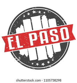 El Paso Texas Round Travel Stamp Icon Skyline City Design Seal Badge illustration Clipart.