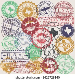 El Paso Texas. Set of Stamps. Travel Stamp. Made In Product. Design Seals Old Style Insignia.