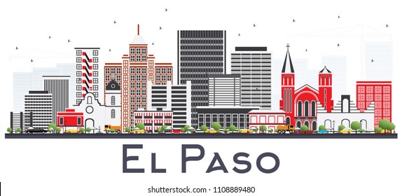 El Paso Texas Skyline mit grauen Gebäuden einzeln auf Weiß. Vektorgrafik. Business Travel and Tourism Konzept mit moderner Architektur. El Paso USA Stadtlandschaft mit Sehenswürdigkeiten.