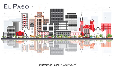 El Paso Texas Skyline with Gray Buildings and Reflections Isolated on White. Vector Illustration. Business Travel and Tourism Concept with Modern Architecture. El Paso USA Cityscape with Landmarks.