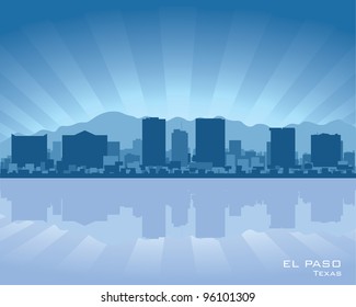 El Paso, Texas skyline illustration with reflection in water