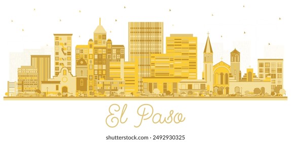 El Paso Texas Skyline silhouette with golden Buildings Isolated on White. Vector Illustration. Business Travel and Tourism Concept with Modern Architecture. El Paso USA Cityscape with Landmarks.