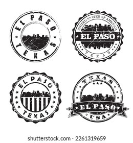 El Paso Texas Stamp Skyline Postmark. Silhouette Postkarte. City Round Vector Icon Set. Vintage-Postage 

Design.