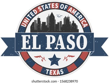 El Paso Texas Travel Stamp Icon Skyline City Design Tourism