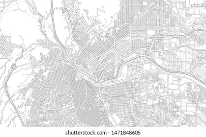 El Paso, Texas, USA, bright outlined vector map with bigger and minor roads and steets created for infographic backgrounds.