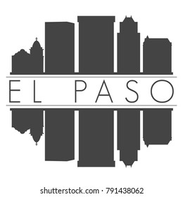 El Paso Texas USA Skyline Vector Art Mirror Silhouette Emblematic Buildings