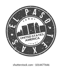 El Paso Texas USA Stamp Logo Icon Skyline Silhouette Symbol Round Design Skyline City. 