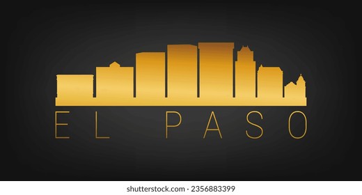 El Paso, TX, USA Gold Skyline City Silhouette Vector. Golden Design Luxury Style Icon Symbols. Travel and Tourism Famous Buildings.