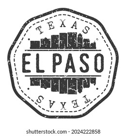 El Paso, TX, USA Stamp Skyline Postmark. Silhouette Postal Passport. City Round Vector Icon. Vintage Postage Design.