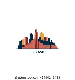 El Paso USA city skyline and cityscape logo. Panorama, US Texas state icon, abstract landmarks, buildings, colorful style. United States of America isolated graphic, vector flat