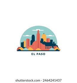 El Paso USA city skyline and cityscape logo. Panorama, US Texas state icon, abstract landmarks, buildings, colorful style. United States of America isolated graphic, vector flat