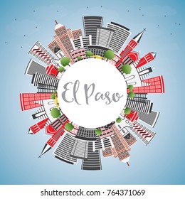 El Paso USA Skyline with Gray Buildings, Blue Sky and Copy Space. Vector Illustration. Business Travel and Tourism Concept with Modern Architecture.