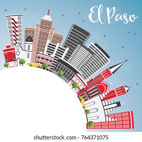 El Paso USA Skyline with Gray Buildings, Blue Sky and Copy Space. Vector Illustration. Business Travel and Tourism Concept with Modern Architecture.