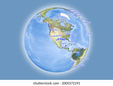 El Paso-United States of America is shown on vector globe map. The map shows El Paso-United States of America 's location in the world.