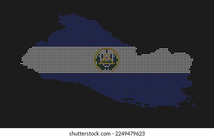 El Salavador dotted map flag with grunge texture in mosaic dot style. Abstract pixel vector illustration of a country map with halftone effect for infographic. 