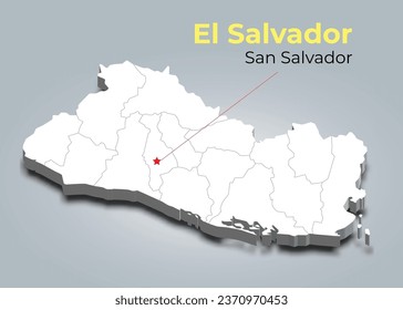 El Salvador 3d map with borders of regions and it’s capital