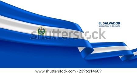 El Salvador 3D ribbon flag. Bent waving 3D flag in colors of the El Salvador national flag. National flag background design.