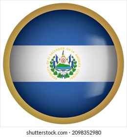 El Salvador 3D rounded Flag Button Icon with Gold Frame