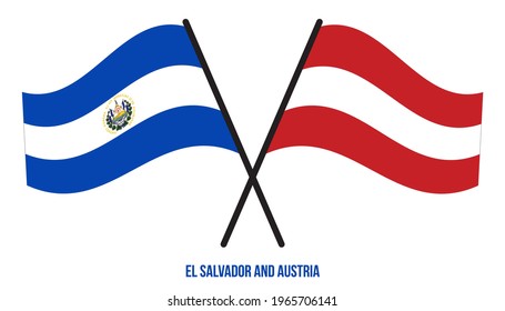 El Salvador and Austria Flags Crossed And Waving Flat Style. Official Proportion. Correct Colors.