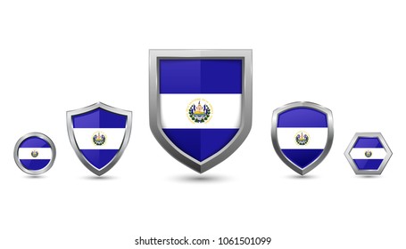 El salvador badges - silver shape shield circle hexagon - vector illustration