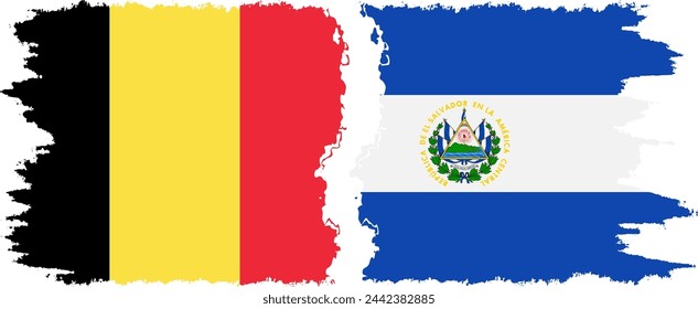 El Salvador and Belgium grunge flags connection, vector