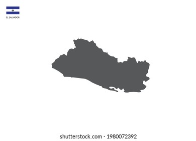 El Salvador black shadow map isolated on white background with El Salvador icon flag on the left corner.