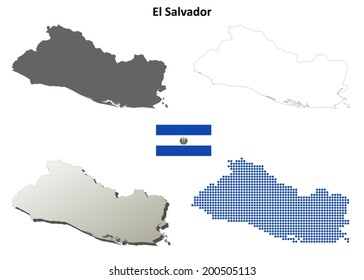 El Salvador blank detailed outline map set - vector version