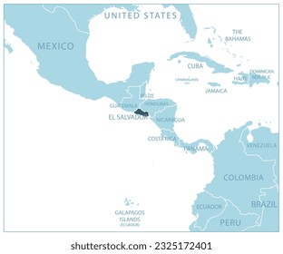 El Salvador - blue map with neighboring countries and names. Vector illustration