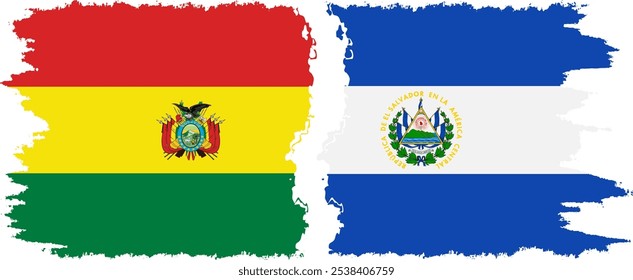 El Salvador and Bolivia grunge flags connection, vector