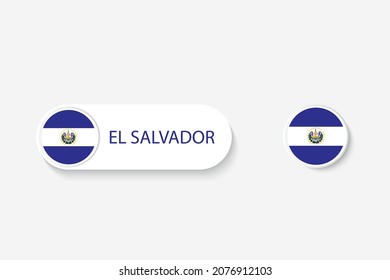 Bandera del botón de El Salvador en ilustración de forma ovalada con la palabra de El Salvador. Y la bandera de botón El Salvador. 