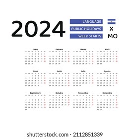 El Salvador calendar 2024. Week starts from Monday. Vector graphic design. Spanish language.