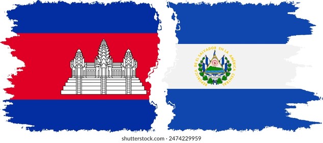 El Salvador and Cambodia grunge flags connection, vector