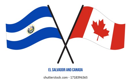 El Salvador and Canada Flags Crossed And Waving Flat Style. Official Proportion. Correct Colors.