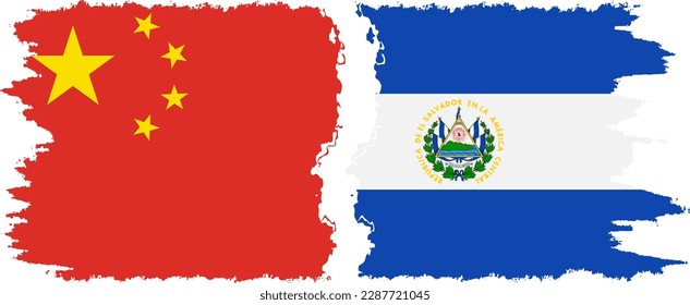 El Salvador and China grunge flags connection, vector