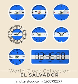 El Salvador clock : Set of national flag clock : Vector Illustration