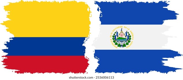 El Salvador and Colombia grunge flags connection, vector