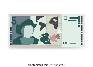 El Salvador Colon Vector Illustration. Salvadoran money set bundle banknotes. Paper money 5 SVC. Flat style. Isolated on white background. Simple minimal design.