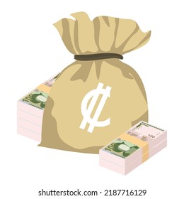 El Salvador Colon Vector Illustration. Salvadoran money set bundle banknotes. Money bag 100 SVC. Flat style. Isolated on white background. Simple minimal design.