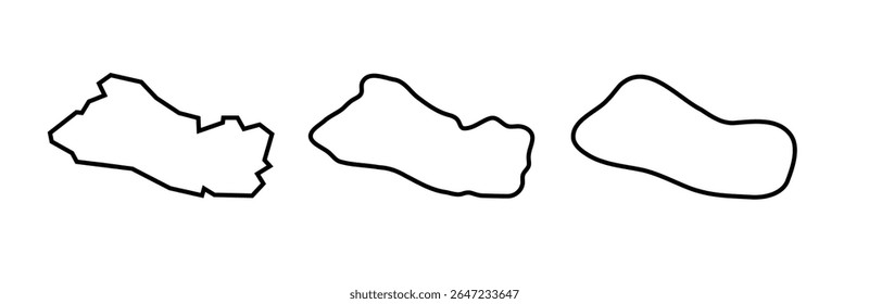 El Salvador country black outline silhouettes in three different levels of smoothness. Simplified maps. Vector icons isolated on white background.