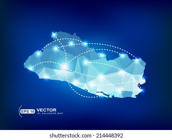 El Salvador country map polygonal with spot lights places