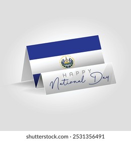 El Salvador country paper flag standing on the ground. Happy national day flag design.